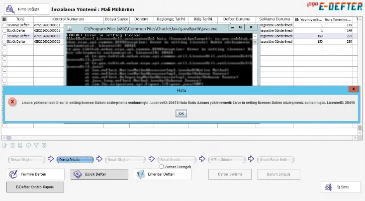 Lisans yüklenemedi: Error in settings license: Bakım sözleşmeniz sonlandırılmıştır. LicenseID: 20415